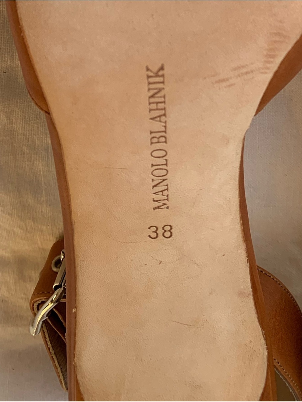 NWT Vintage Manolo Blahnik Leather Buckle Peep Toe Ankle Strap Heels Brown Tan - Picture 9 of 11